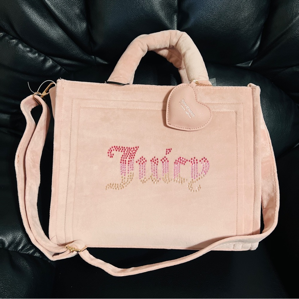 New Light Pink Juicy Couture Handbag Tote Bag Purse Velvet Large